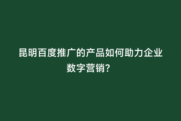 昆明百度推广的产品如何助力企业数字营销？