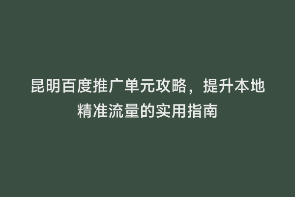 昆明百度推广单元攻略，提升本地精准流量的实用指南