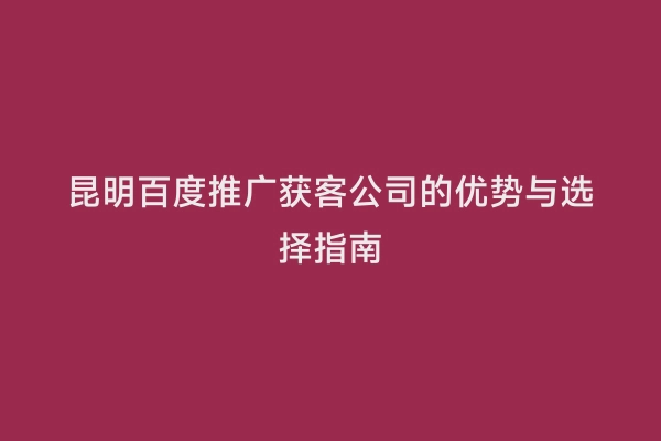 昆明百度推广获客公司的优势与选择指南