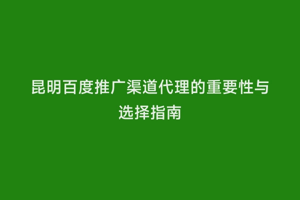 昆明百度推广渠道代理的重要性与选择指南