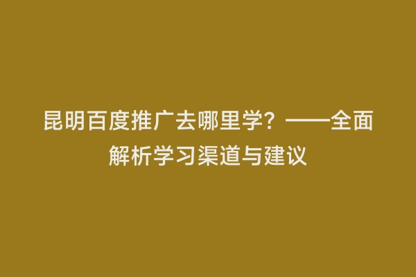 昆明百度推广去哪里学？——全面解析学习渠道与建议
