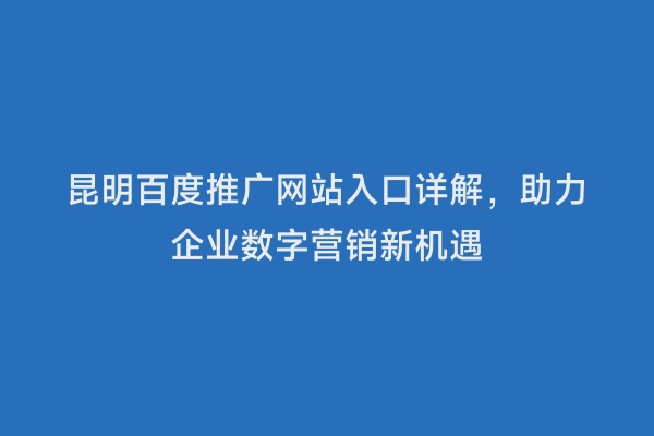 昆明百度推广网站入口详解，助力企业数字营销新机遇