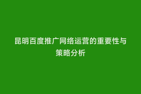 昆明百度推广网络运营的重要性与策略分析