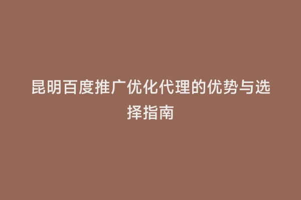 昆明百度推广优化代理的优势与选择指南