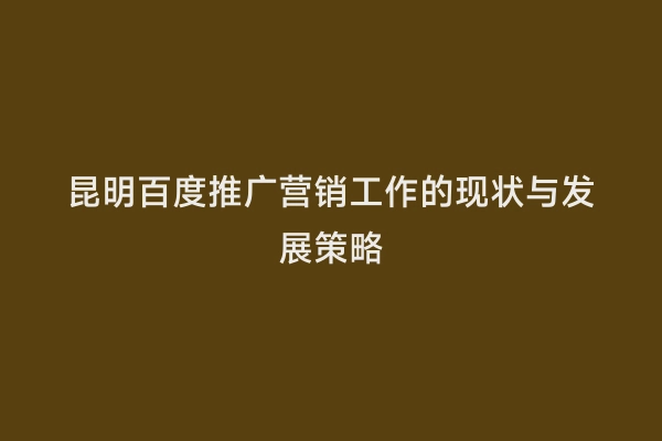 昆明百度推广营销工作的现状与发展策略