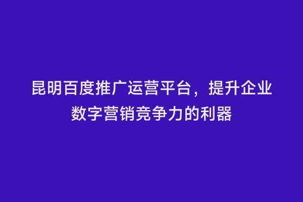 昆明百度推广运营平台，提升企业数字营销竞争力的利器