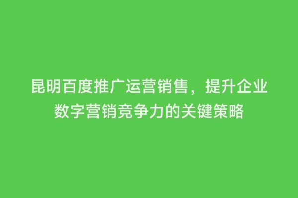 昆明百度推广运营销售，提升企业数字营销竞争力的关键策略