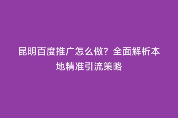 昆明百度推广怎么做？全面解析本地精准引流策略