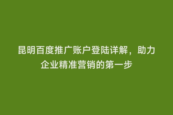 昆明百度推广账户登陆详解，助力企业精准营销的第一步