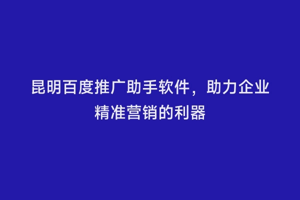 昆明百度推广助手软件，助力企业精准营销的利器