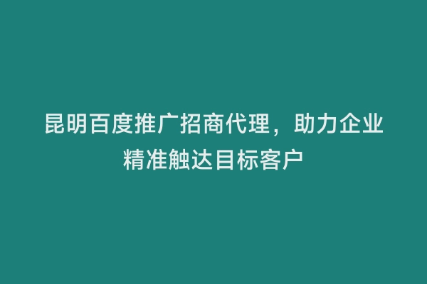 昆明百度推广招商代理，助力企业精准触达目标客户