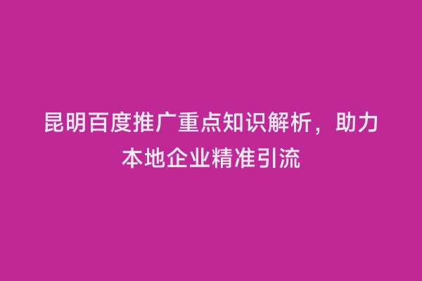昆明百度推广重点知识解析，助力本地企业精准引流