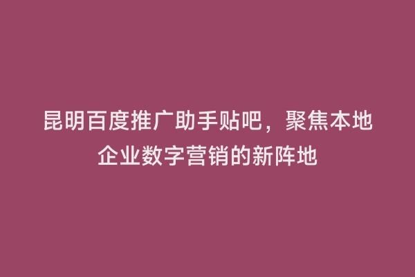 昆明百度推广助手贴吧，聚焦本地企业数字营销的新阵地