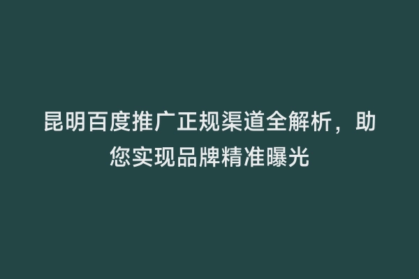 昆明百度推广正规渠道全解析，助您实现品牌精准曝光