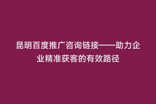 昆明百度推广咨询链接——助力企业精准获客的有效路径