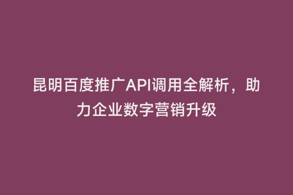 昆明百度推广API调用全解析，助力企业数字营销升级
