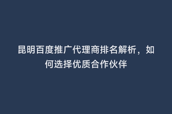 昆明百度推广代理商排名解析，如何选择优质合作伙伴