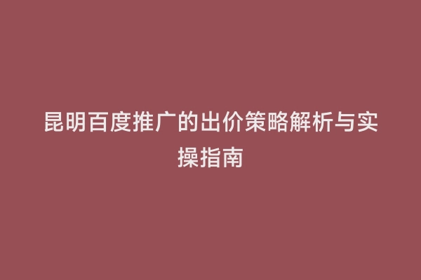 昆明百度推广的出价策略解析与实操指南