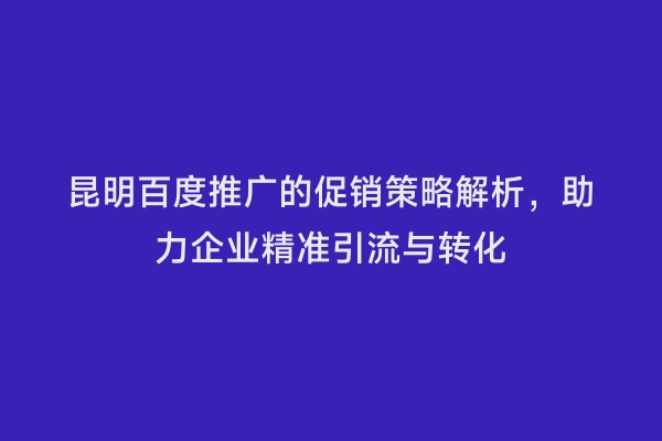 昆明百度推广的促销策略解析，助力企业精准引流与转化