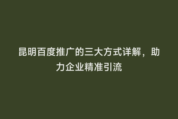 昆明百度推广的三大方式详解，助力企业精准引流