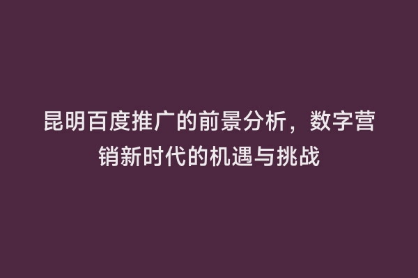 昆明百度推广的前景分析，数字营销新时代的机遇与挑战