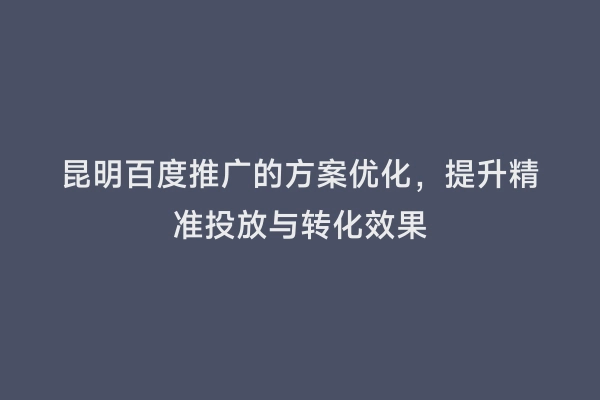 昆明百度推广的方案优化，提升精准投放与转化效果