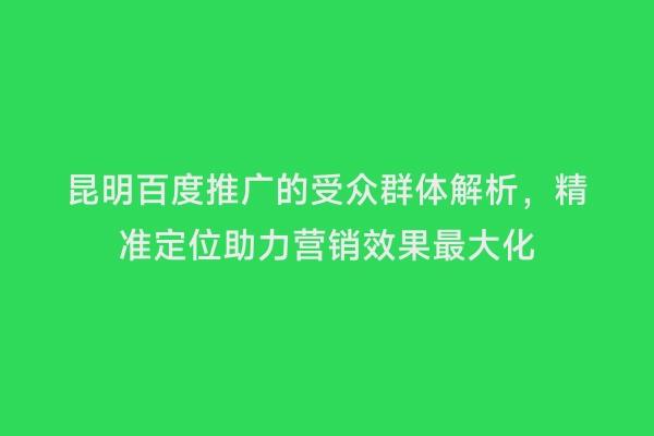 昆明百度推广的受众群体解析，精准定位助力营销效果最大化