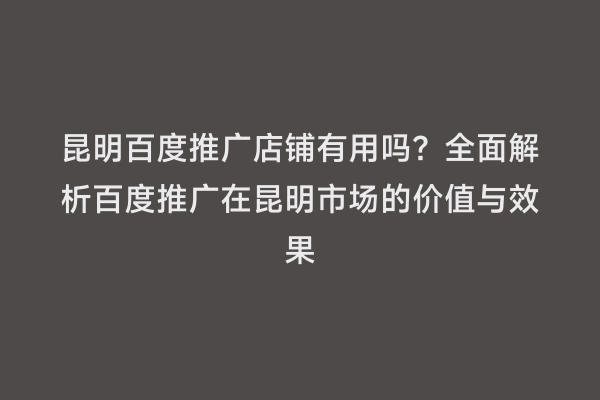 昆明百度推广店铺有用吗？全面解析百度推广在昆明市场的价值与效果