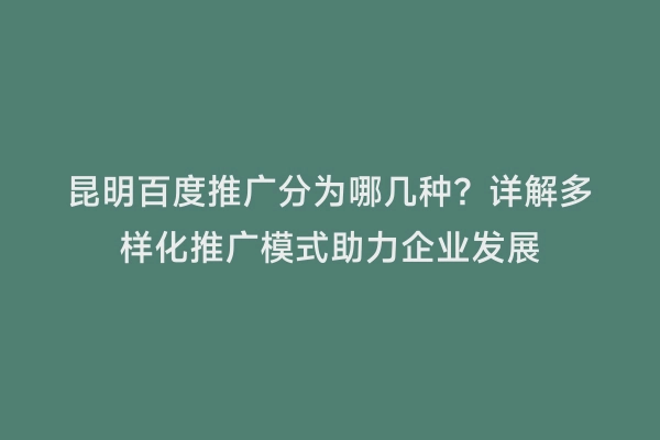 昆明百度推广分为哪几种？详解多样化推广模式助力企业发展