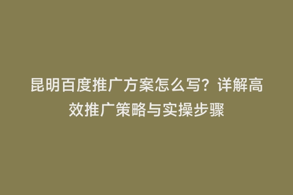 昆明百度推广方案怎么写？详解高效推广策略与实操步骤