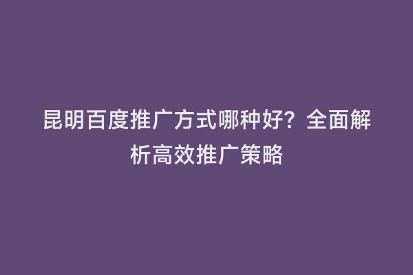 昆明百度推广方式哪种好？全面解析高效推广策略