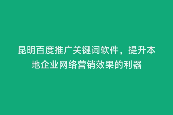 昆明百度推广关键词软件，提升本地企业网络营销效果的利器