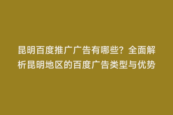 昆明百度推广广告有哪些？全面解析昆明地区的百度广告类型与优势