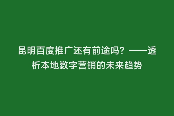 昆明百度推广还有前途吗？——透析本地数字营销的未来趋势